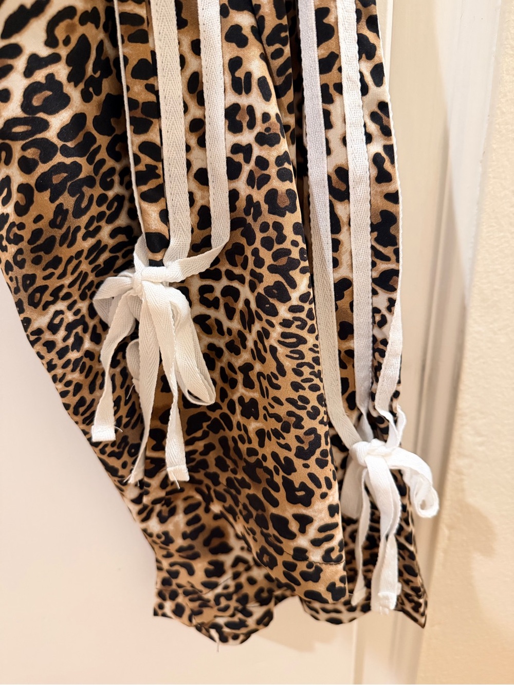 Leopard Print Wide-Leg Track Pants with Side Stripes - Beige/Black - Picture 4 of 5